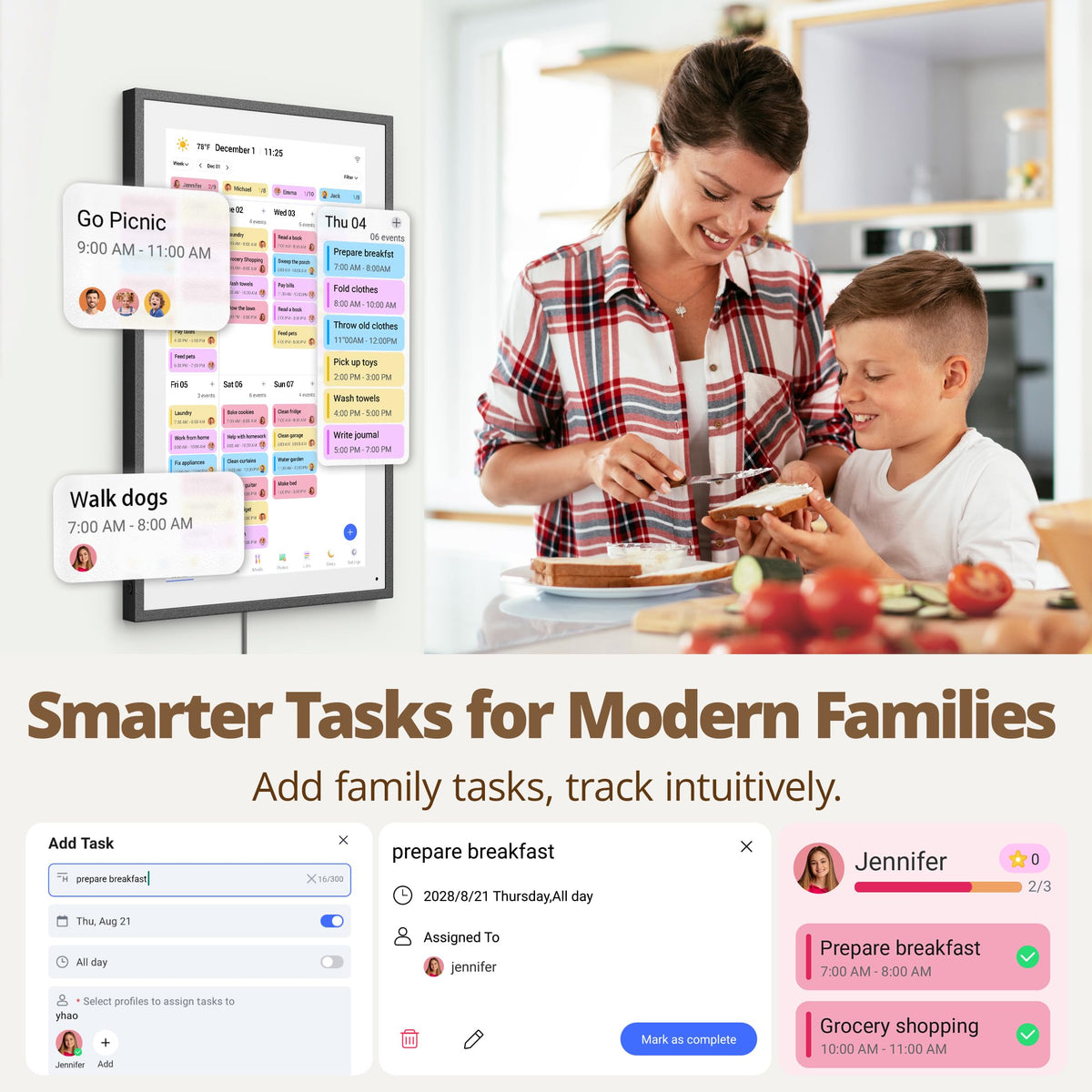 Digital Wall Calendar 15.6 Inch – Interactive Touch Screen Electronic Calendar & Smart Family Hub with Cross-Device Sync, Schedules Reminders, Chore Chart, Rewards & Photo Display