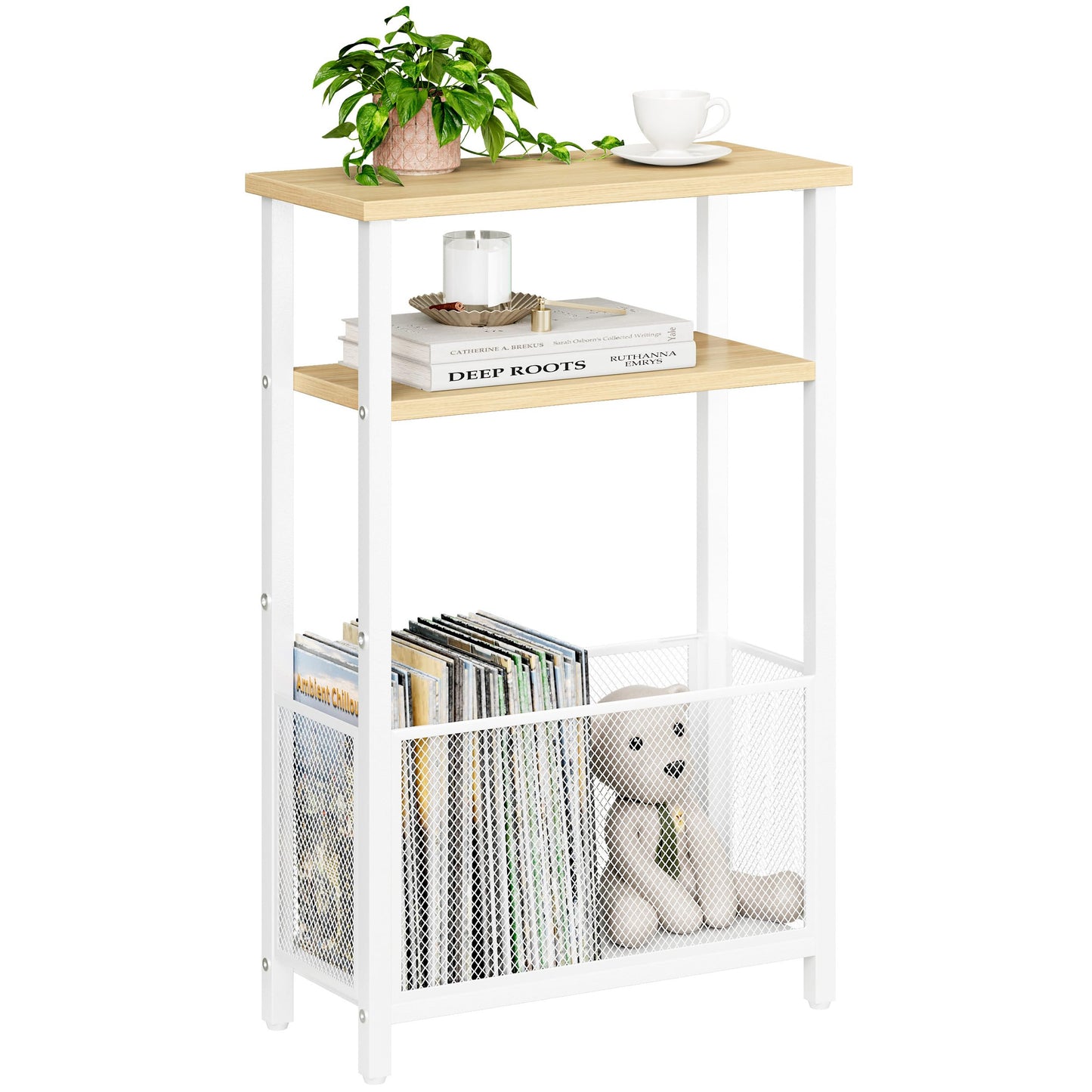 MMEOLUOOK Narrow Side Table with Storage Basket Skinny End Tables for Smalls Spaces 3 Tier Sofa Table Small Nightstand Slim Bedside Table for Living Room Bedroom Natural Wood MLBZ22Y