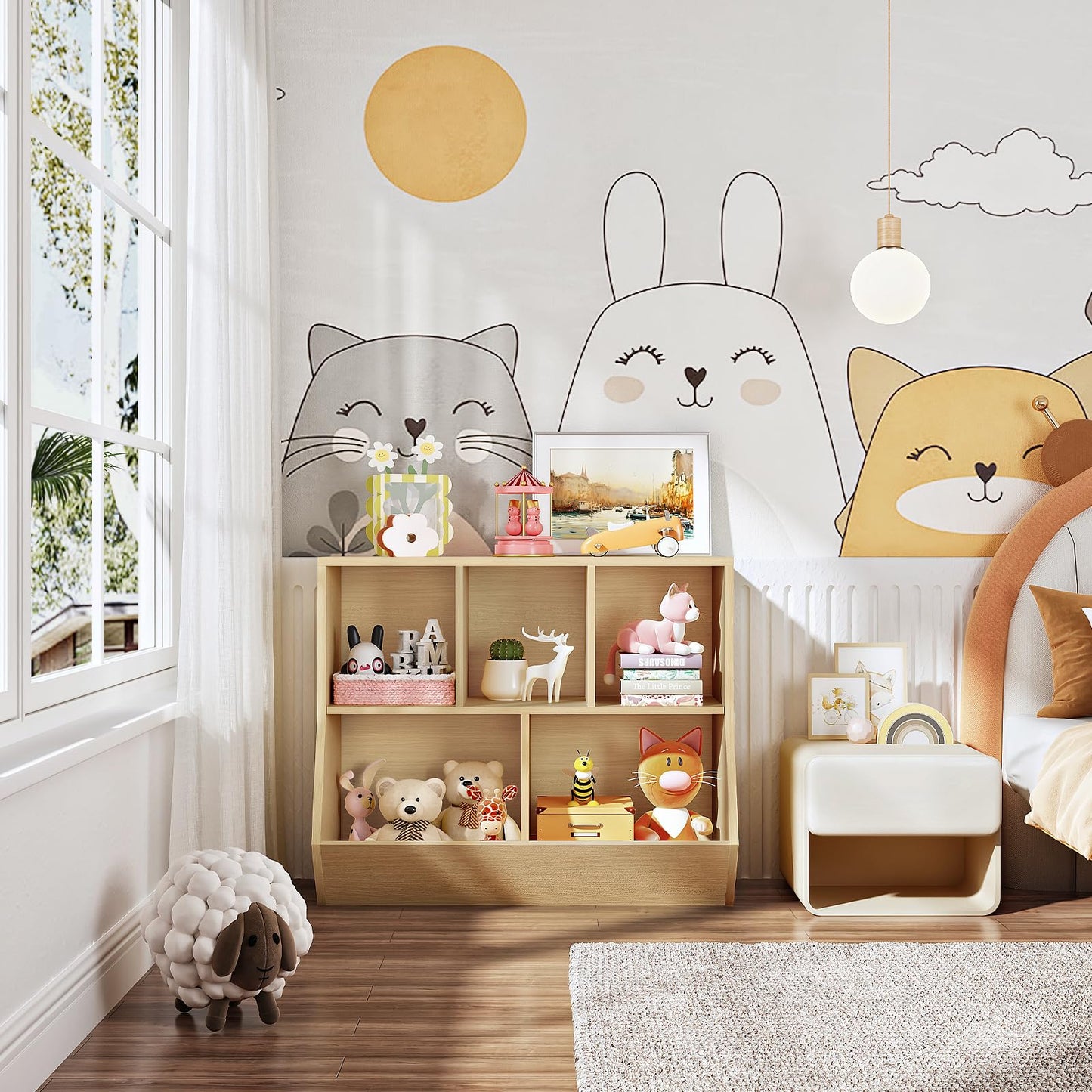 HOOBRO Kids Bookshelf, Bookcase Footboard, Toy Storage Cubby, Children's Toy Shelf, 35.4" L Storage Cabinet, Fit for Children's Room, Playroom, Hallway, Kindergarten, Natural NL32CW01