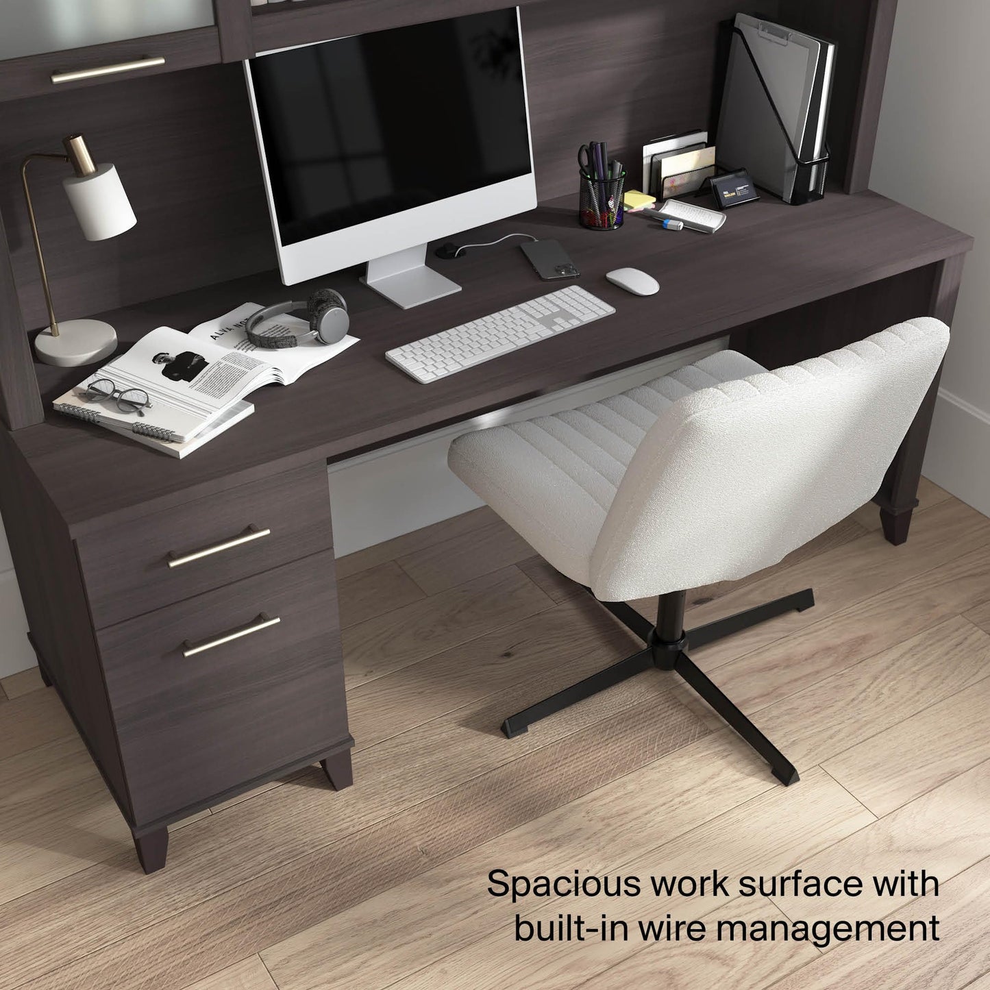 Bush Home 72-Inch Office Desk with Drawers and Hutch, Computer Desk with File and Box Drawers, Shelves and Storage Cabinet, Home Office Workstation, Somerset Collection, Storm Gray