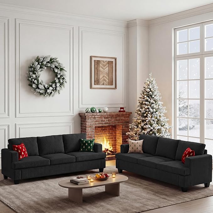 Apicizon 89" Modern Sofa Couch Set, Corduroy Couch 2 Piece Sofa Set