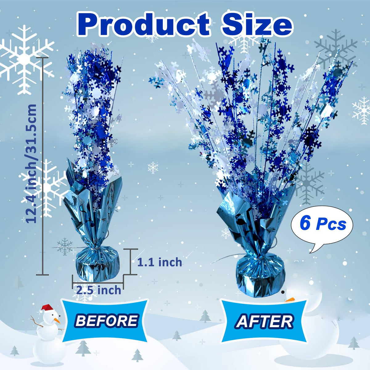 FUBININA 6 Pack Winter Wonderland Snowflake Table Decoration Metallic Blue White Glitter Foil Spray Tabletop Centerpieces for Winter Christmas Xmas Frozen Birthday Wedding Baby Party Supplies Decor