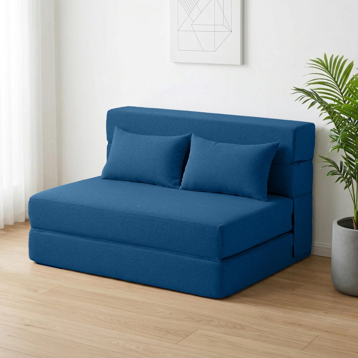 SUYOLS Folding Sofa Bed with Pillow- Convertible Chair Floor Couch & Sleeping Mattress, Foldable Memory Foam Sleeper for Living Room/Dorm/Guest Room/Home Office/Apartment/Loft,Twin,Navy Blue