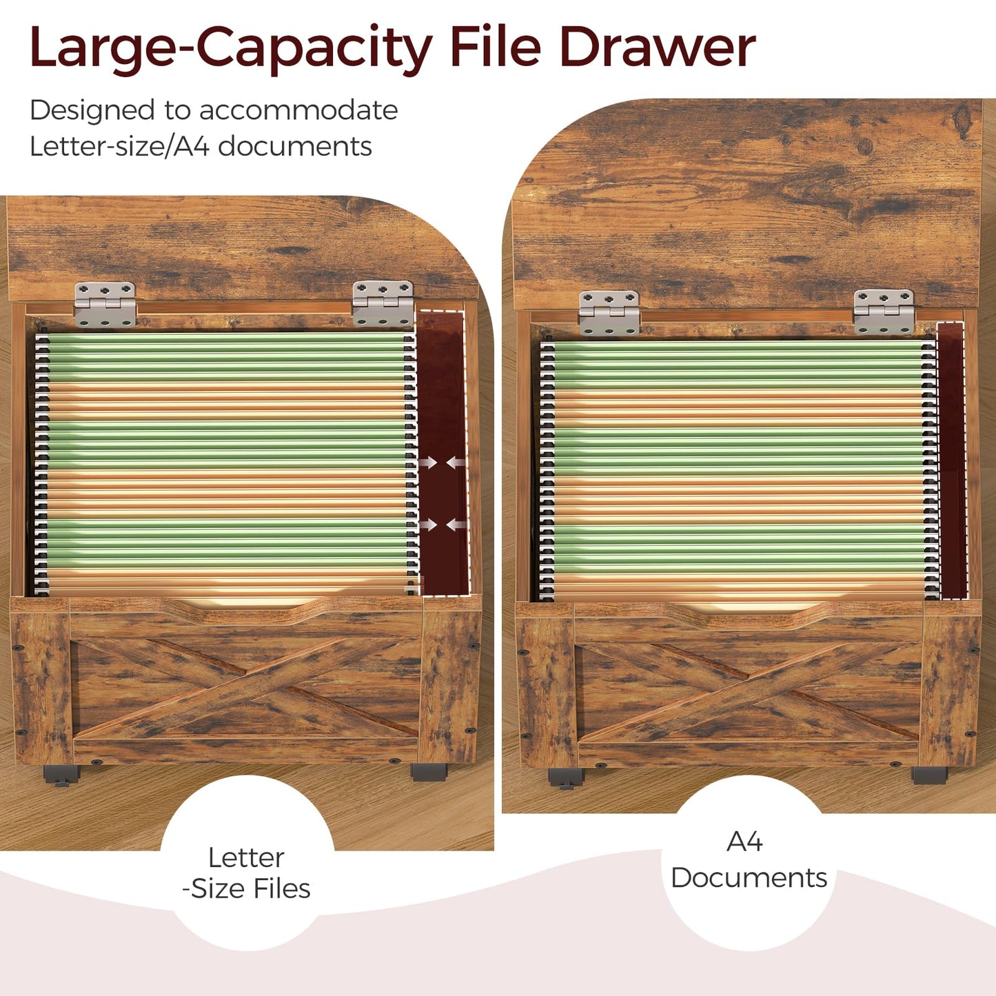 MAHANCRIS Rolling Filing Cabinet, Small File Cabinet Under Desk with Single Drawer, Hanging File Organizer for A4/Letter-Size Documents, Organizer Box, for Home Office, Rustic Brown FCRB4001
