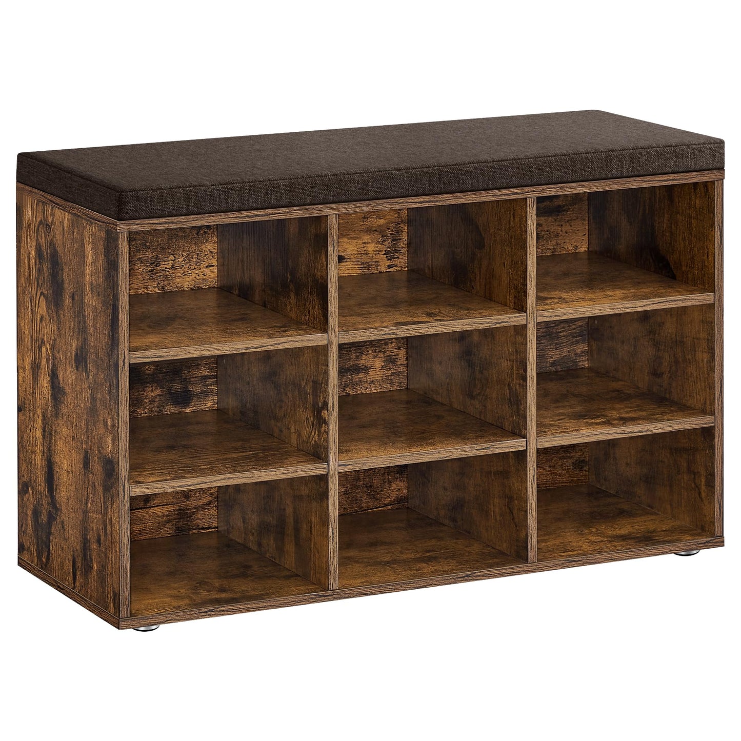 VASAGLE CUSTOS Collection - Shoe Bench, Storage Bench with Padded Seat, Entryway Bench with 9 Compartments, for Bedroom, 11.9 x 30.9 x 18.9 Inches, Rustic Brown and Chestnut Brown ULHS009B01