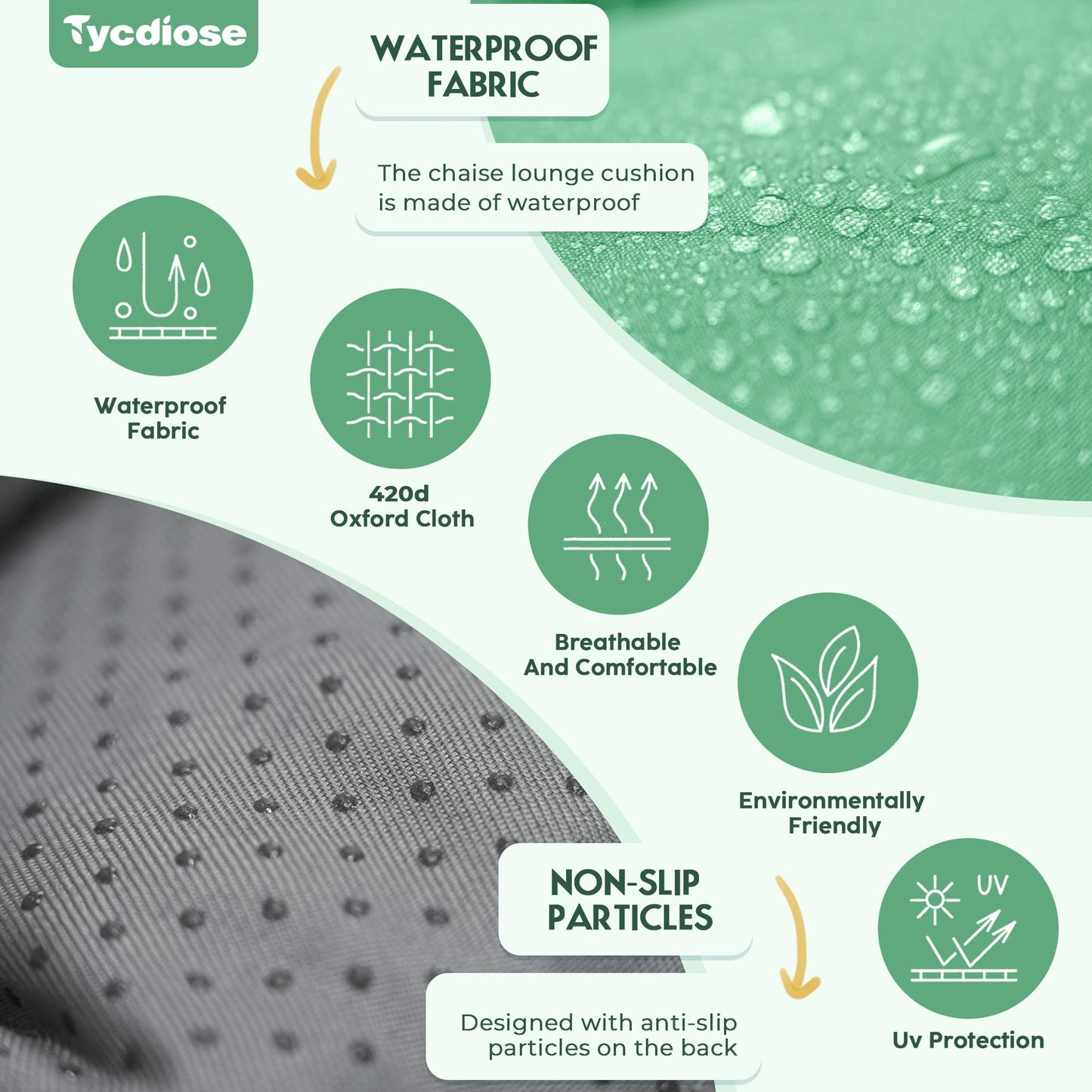 Tycdiose Outdoor Chaise Lounge Chair Cushion Waterproof 74.4 x 22 x 4.7 Inches Memory Foam Lounge Chair Cushions Replacement for Outdoor Furniture with Ties, Thickened Pool Lounge Chair Cushion, Cyan