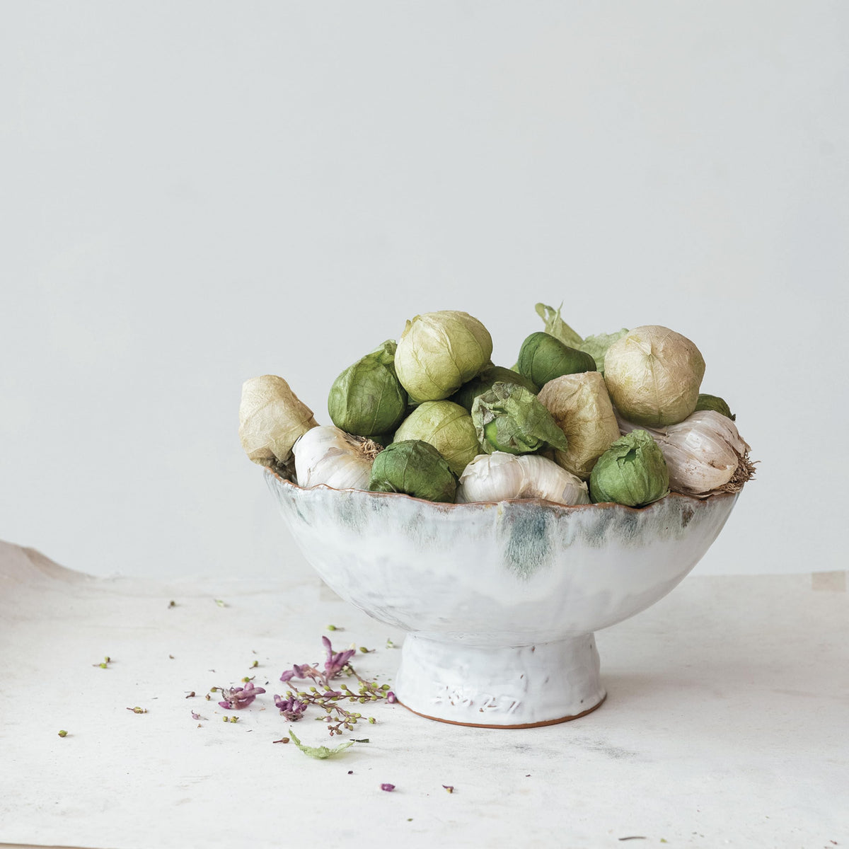 Creative Co-Op Large Stoneware Footed Bowl with Speckled Glaze, Green and Brown