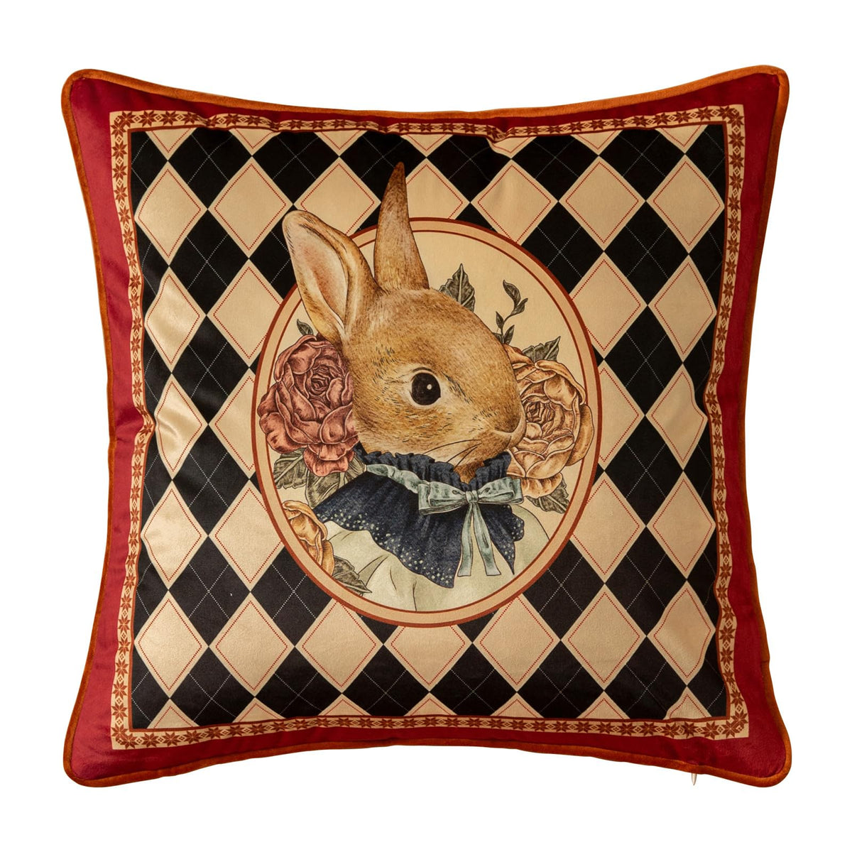 Livebee Bunny Checkered Pillow Cover Decorations, Velvet Euro Sham Covers Decorative Throw Pillow Covers 18x18 for Couch Sofa Bed Home Decor