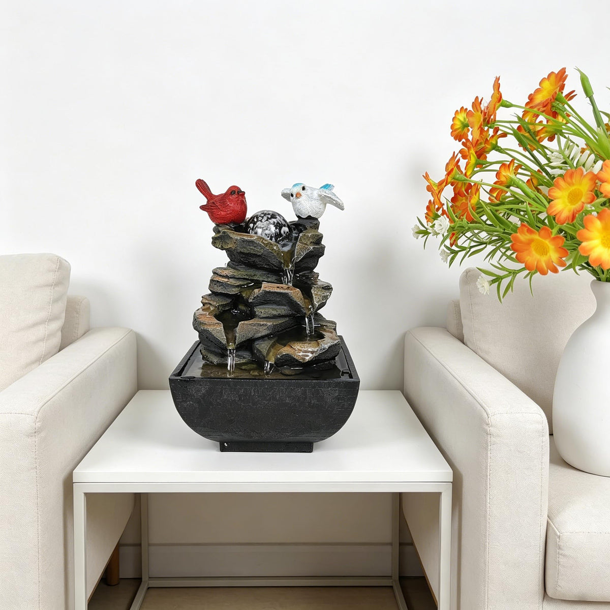 Indoor Water Fountain, Small Water Fountain Indoor, Indoor Water Feature with Desk Waterfall, Zen Table Top Fountains for Home Office Desk Decor, Mini Tabletop Fountains
