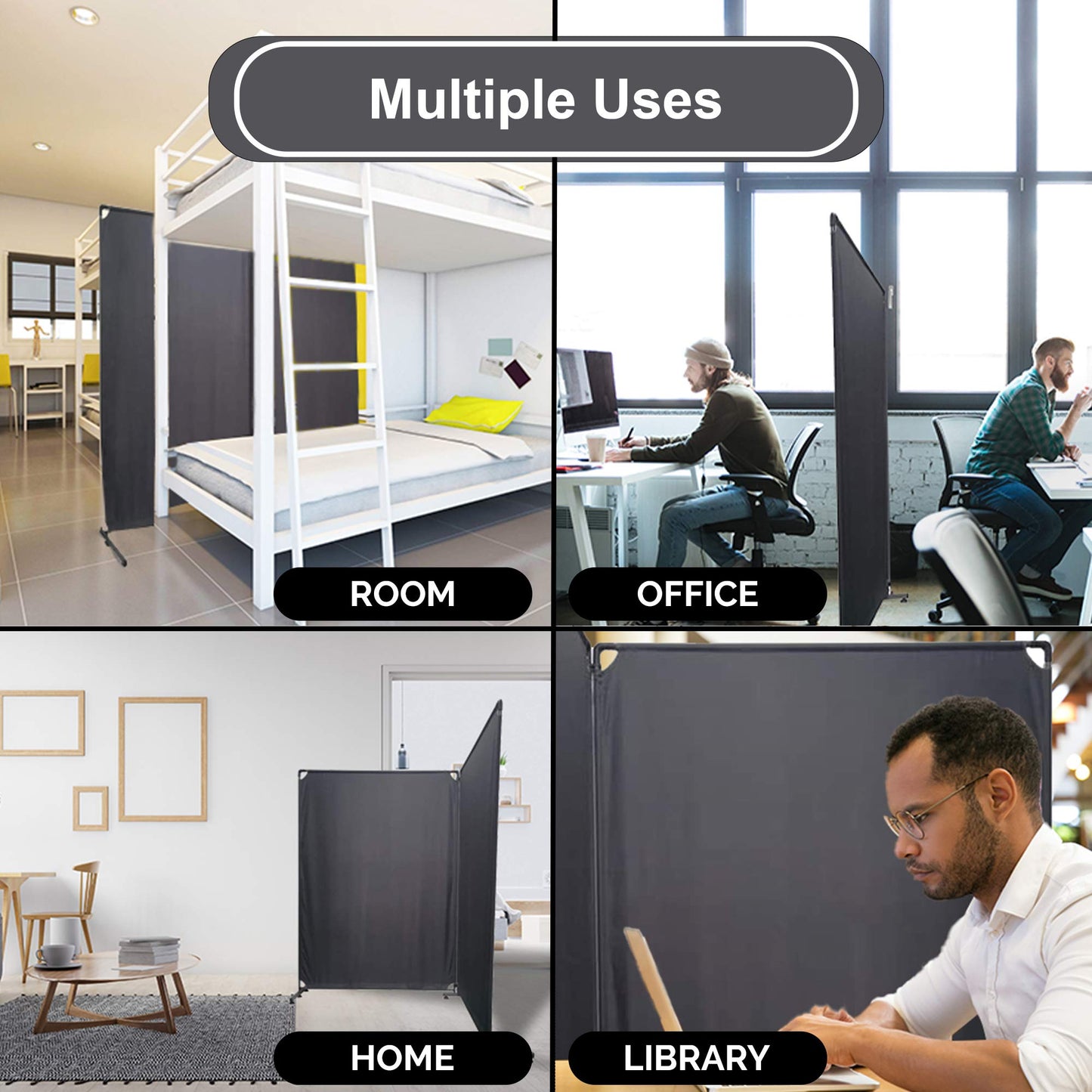 STEELAID Room Divider Office Wall Divider 100'' Gray Partition for Home Office, Restaurant,School, Church, Classroom, Dorm Room, Kids Room, Freestanding & Foldable