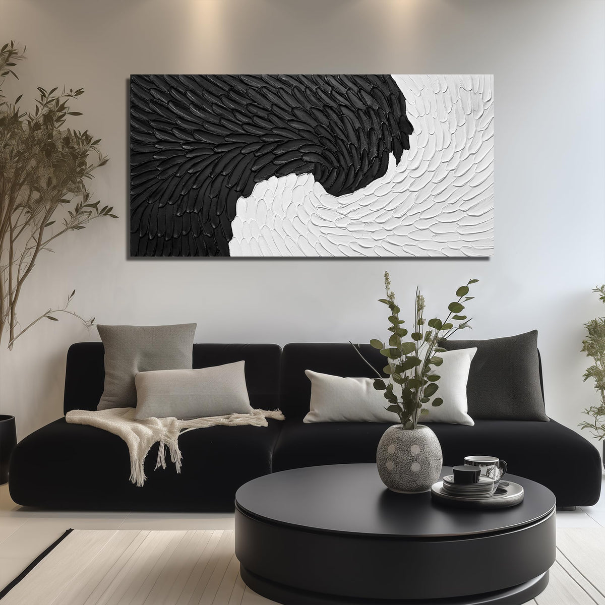 WVMAPTA Minimalism Canvas Wall Art for Dining Room Black and White Artwork for Wall Office Large Abstract Painting Wall Art for Living Room 29 x 58 Inch
