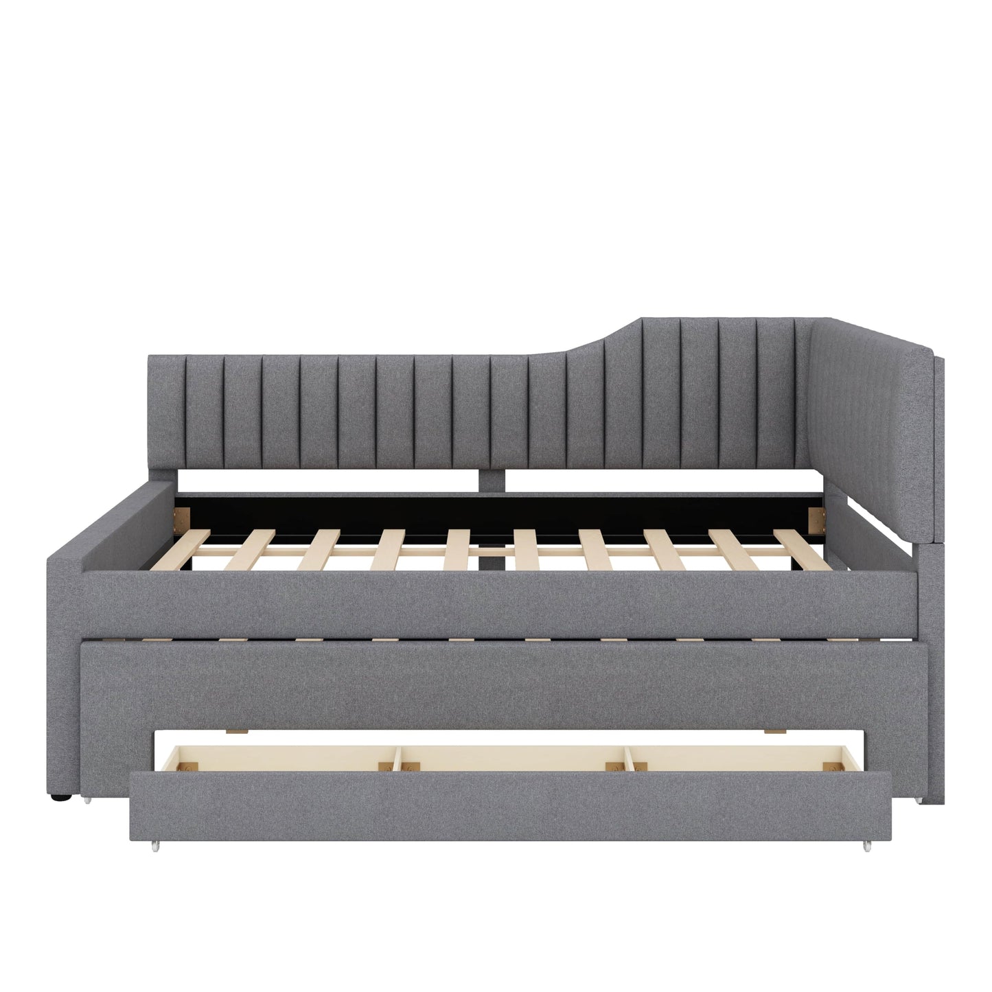 YunNianYang Twin Size Upholstered Daybed with Trundle and Three Drawers (Gray, Full)