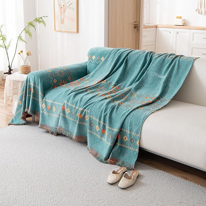 DREAMINGO Teal Boho Couch Cover Western Sofa Covers