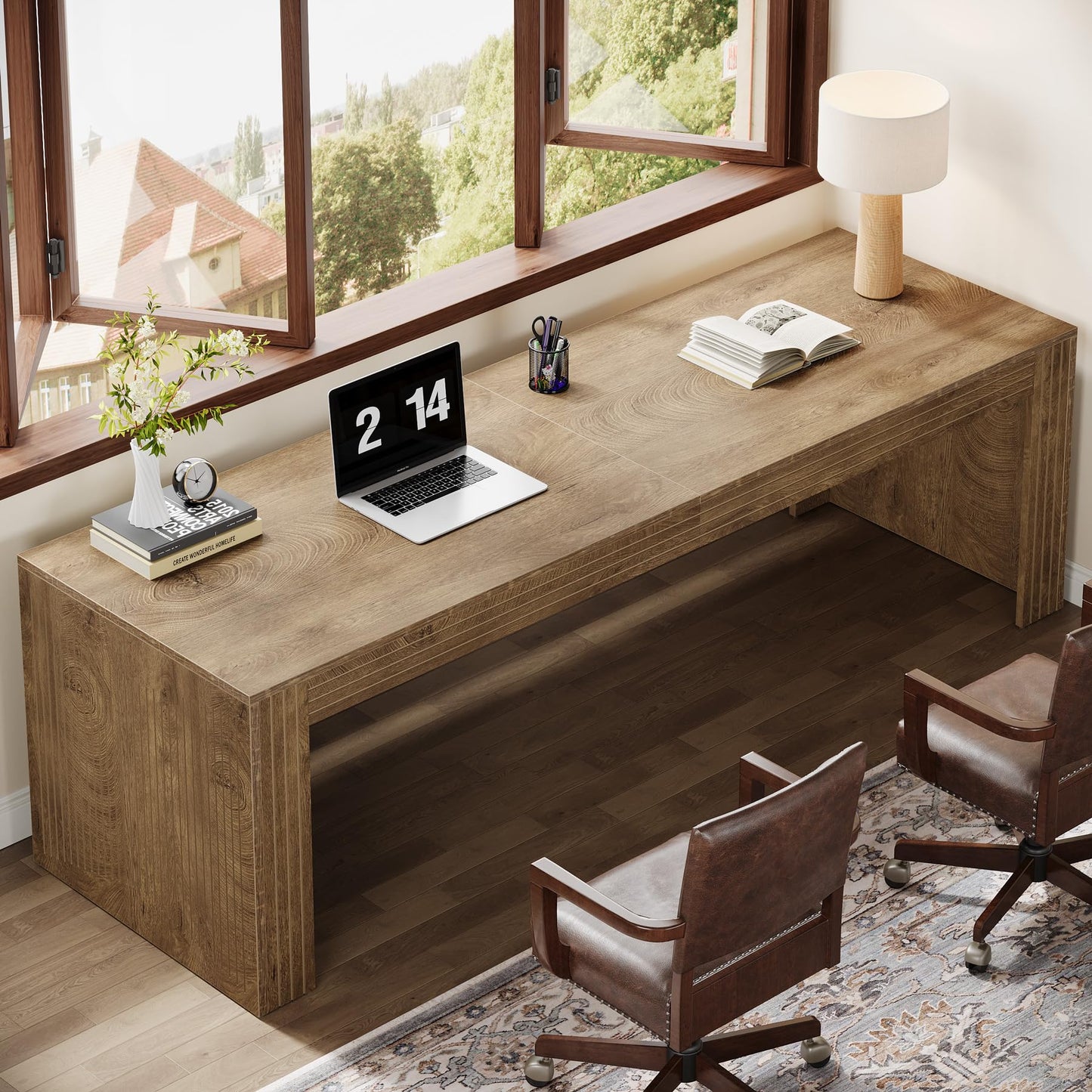 Tribesigns 79-Inch Extra Long Desk, Two Person Double Desk for Home Office, Wooden Long Computer Desk Writing Table for Office, Natural Oak
