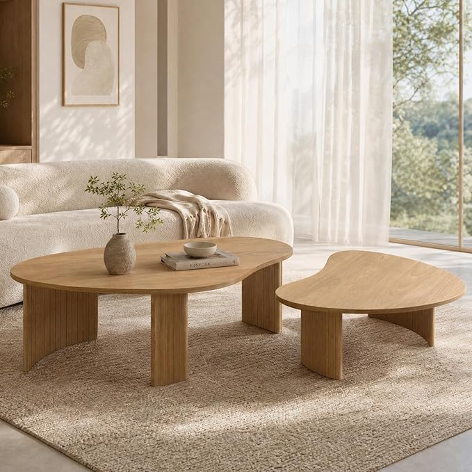 Nesting Coffee Tables Set of 2 – Cloud/Mango Shaped Ash Veneer Top
