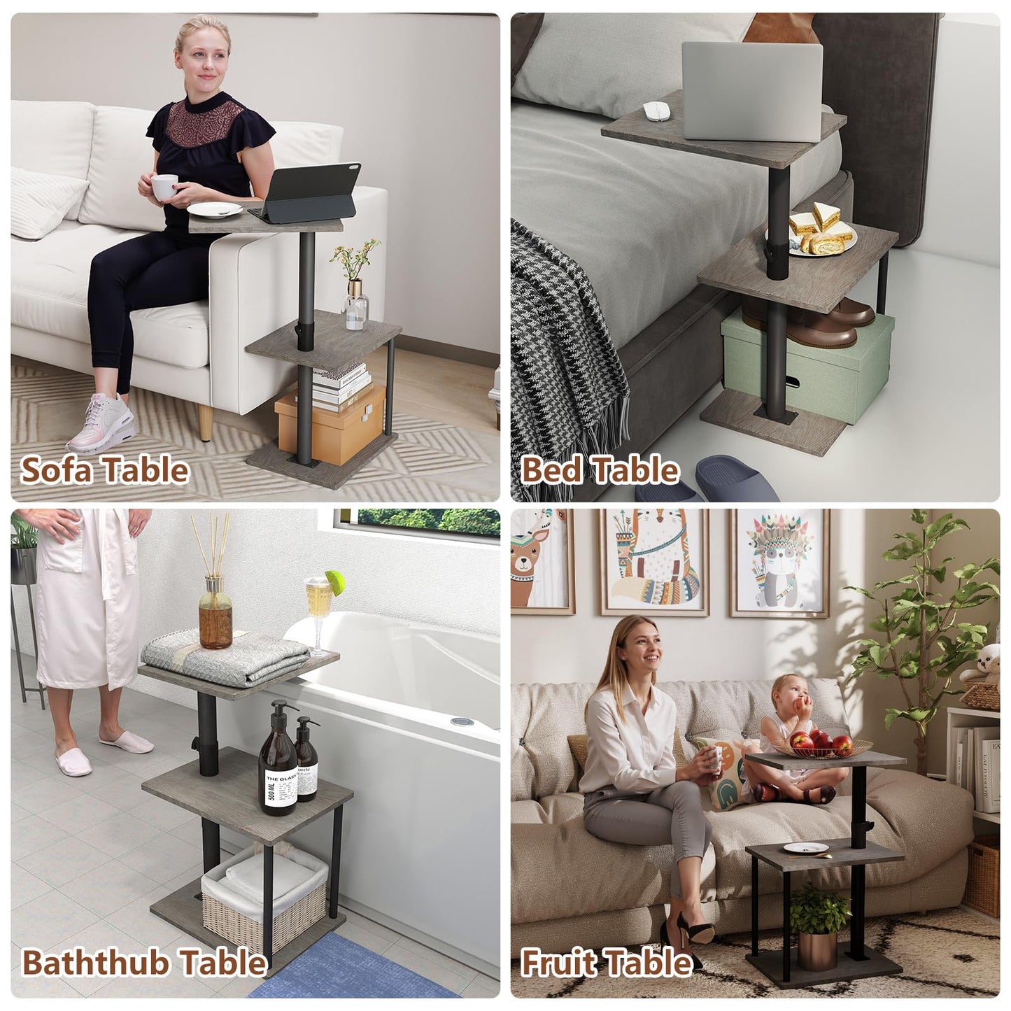 Faesun Swivel Side Table for Couch Arm, Height Adjustable C Table for Recliner or Bed, Tv Trays with Storage Shelf for Small Spaces- Small Nightstand Table for Living Room, Bedroom