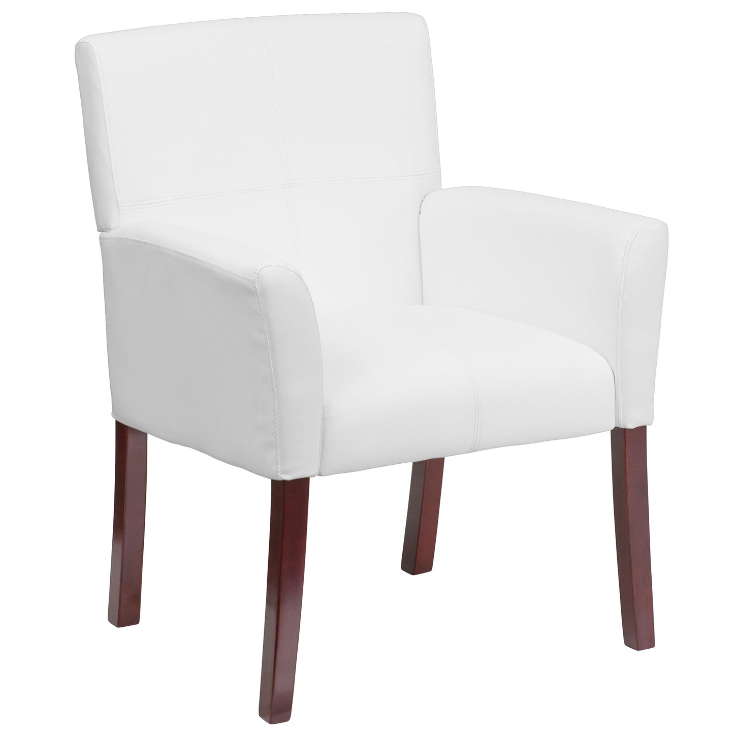 Flash Furniture Taylor White LeatherSoft Executive Side Reception Chair with Mahogany Legs