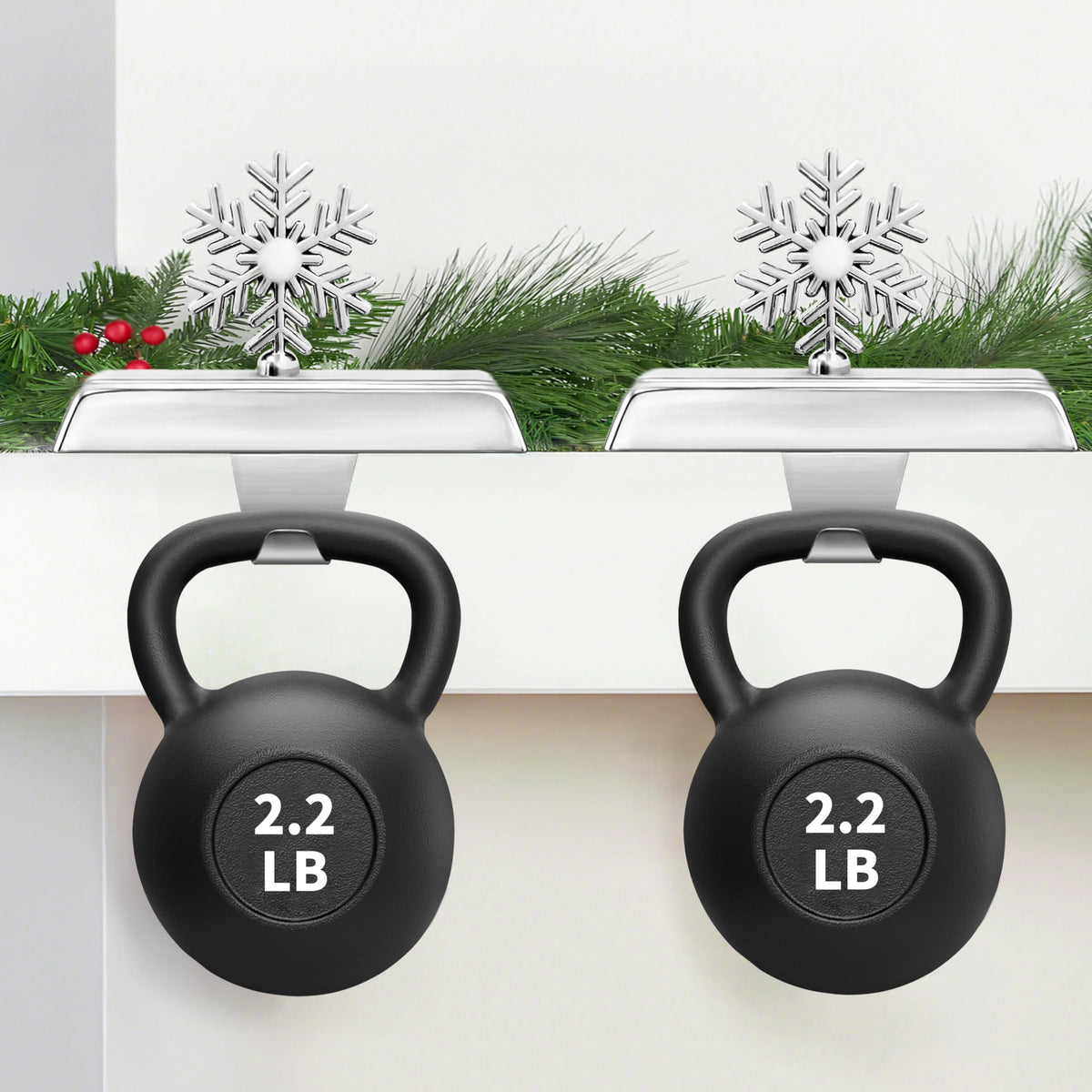 SYITCUN Stocking Holders for Mantle, 4 Pcs Weighted Christmas Stocking Holder, Magnetic Silver Snowflakes Stocking Hooks for Fireplace