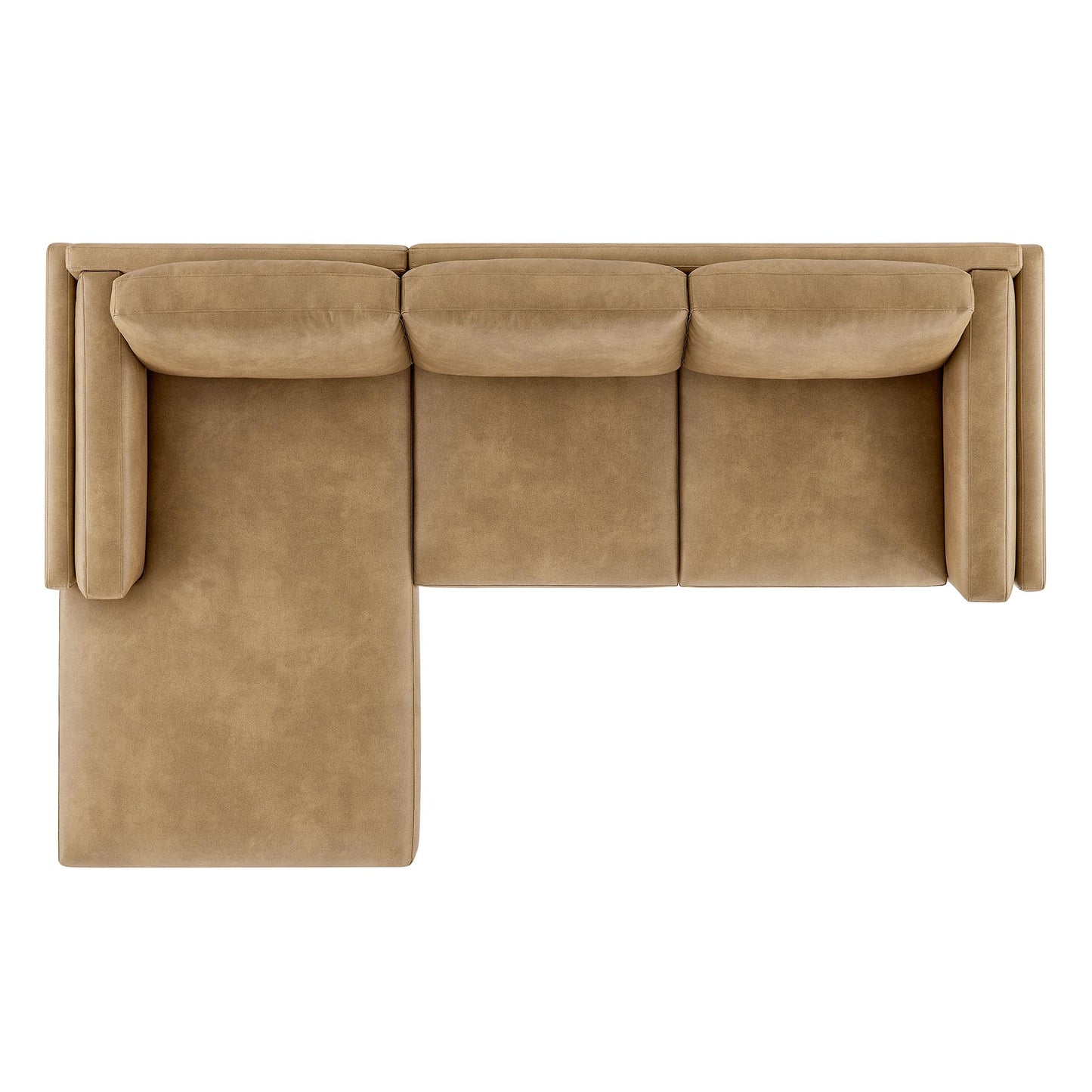 Modway Roscoe Left-Facing Sectional Sofa with Chaise in Toast - 2-Piece Faux Leather Upholstered Deep Seat Couch, L Shaped Modular for Living Room or Lounge