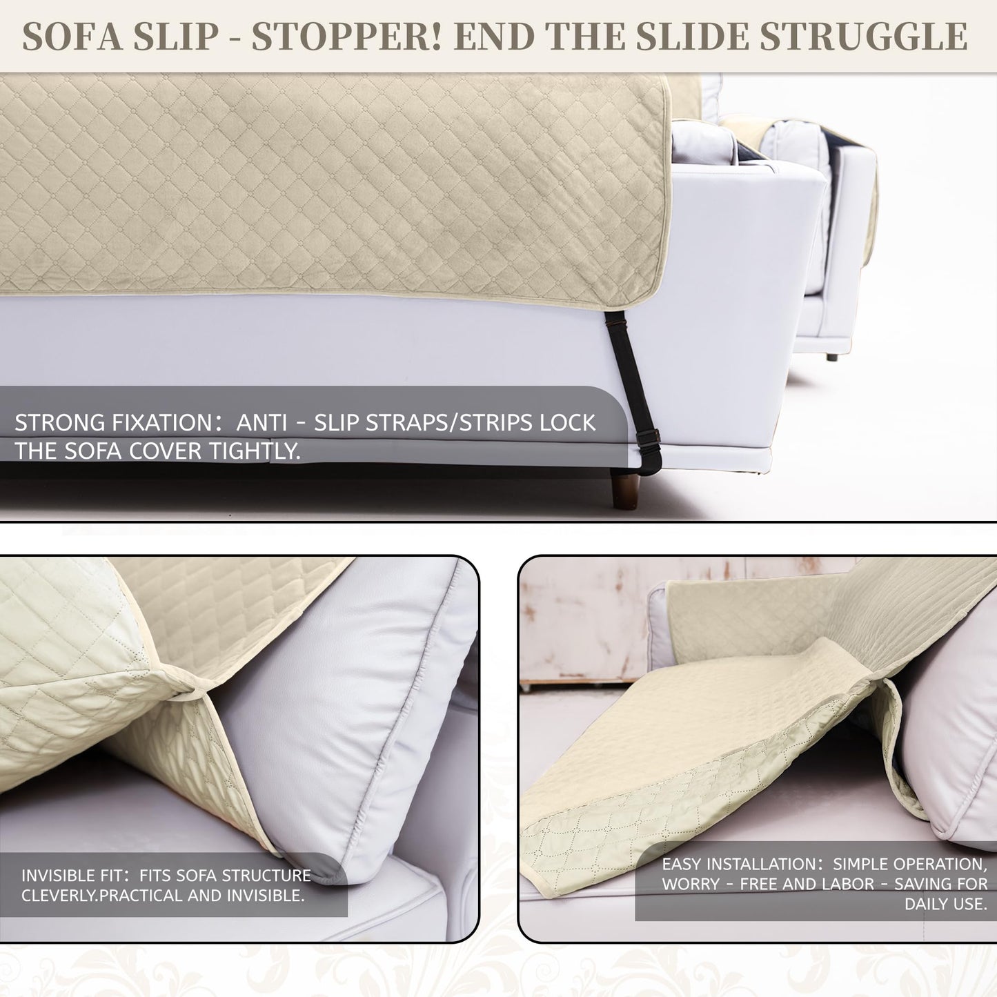SYJOVIA Sectional Couch Covers for Dogs 100% Waterproof Corner L Shaped Sofa Cover Pet Friendly Velvet Washable Anti Slip L Shape Modular Sofa Slipcover Protector with Pockets (Beige, X-Large)