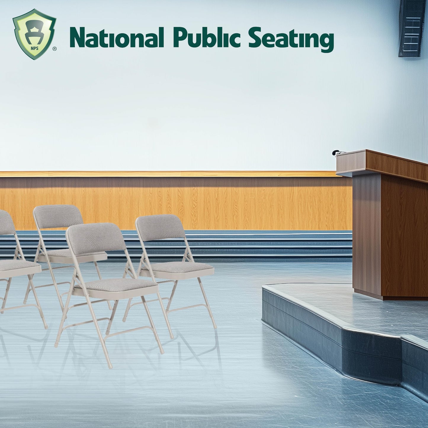 National Public Seating 2302 Deluxe Fabric Upholstered Triple Brace Double Hinge Premium Folding Chair, Graystone Surface, Gray Frame