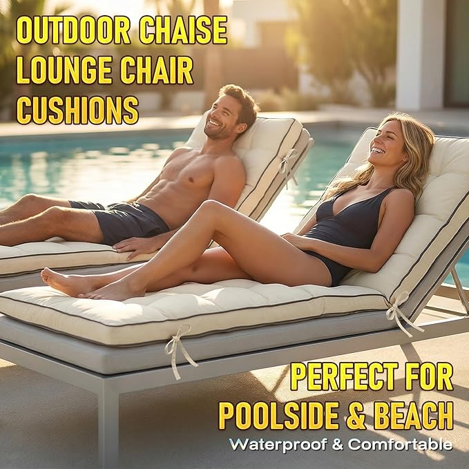 2 Pack 80x26 Inch Folding Chaise Lounge Cushion Quick Dry