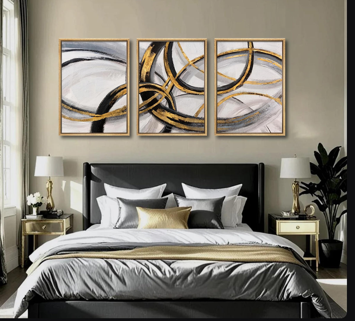 3Pcs Black and Gold Wall Art Modern Abstract Art Wall Decor Black Gold Line Painting Pictures Minimalist line Poster Prints for Living Room Bedroom Office Home Decoration 12x16inch Unframed