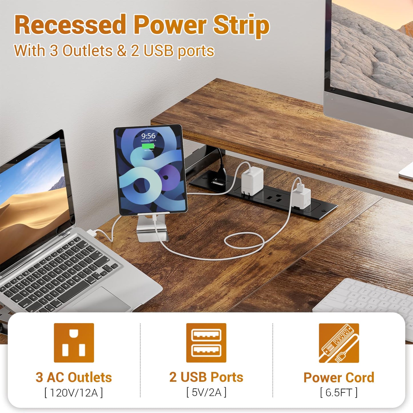 Aheaplus L Shaped Desk with File Drawer, Reversible L Shaped Computer Desk Gaming Desk with Power Outlet & LED Strip, Home Office Desk Corner Desk with Monitor Shelf, Storage Shelves, Rustic Brown