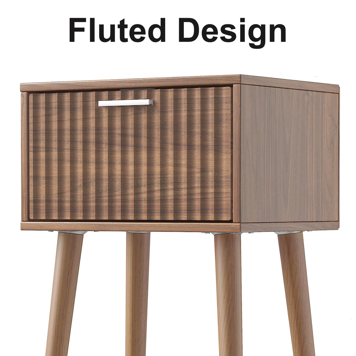 LAATOOREE Nightstands Set of 2, Small Fluted Side Table, Bedside Table with Solid Wood Feet; Modern Mid-Century End Table for Bedroom, Small Space