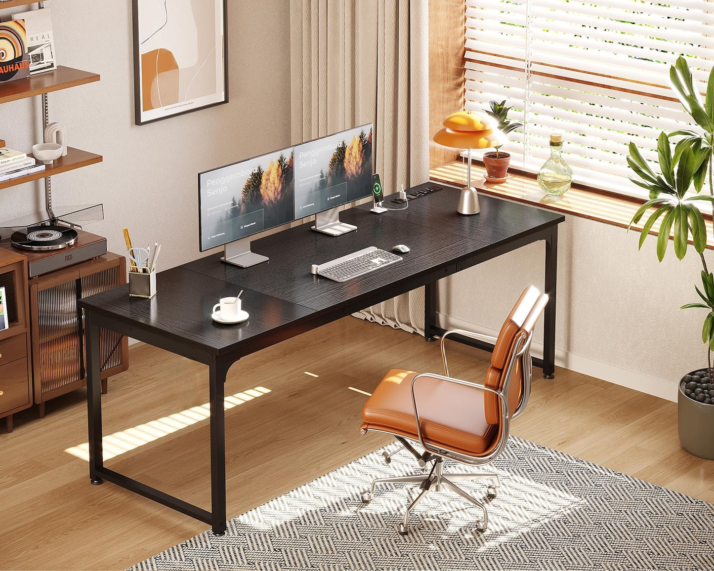 Coleshome 71 Inch Computer Desk with USB Ports, Large Office Desk, Long Study Student Writing Desk, Black