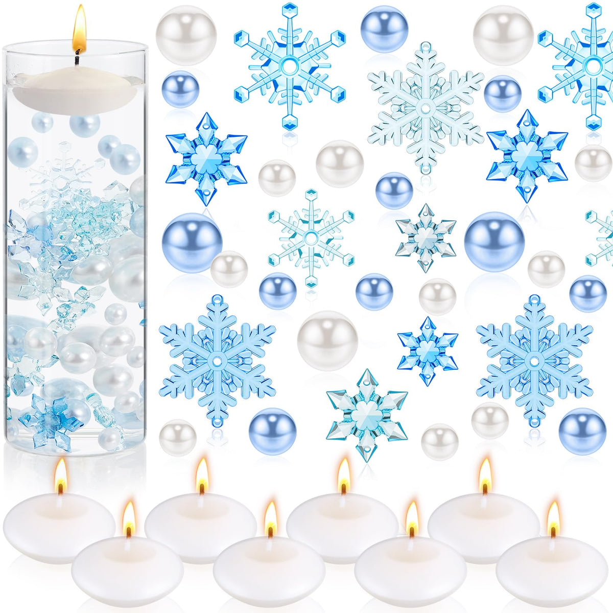 124 Pcs Christmas Vase Filler Pearls for Vase Filler Christmas Table Decor Floating Candles Centerpiece with 8 Floating Candles for Table Party Festival Decor, Not Included Clear Beads (Beauty Style)