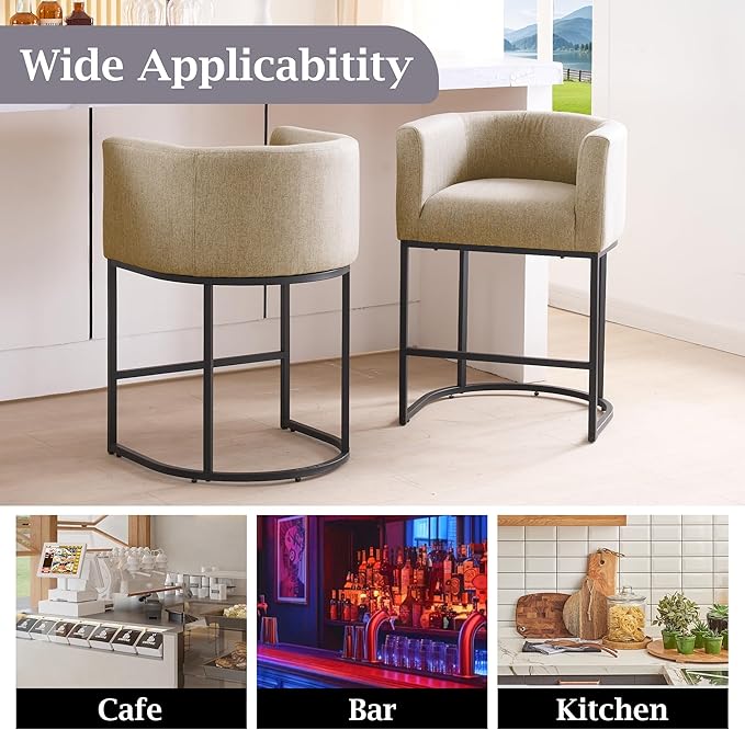 ClinQ 26" H Counter Height Bar Stools Set of 2, Modern Barrel Counter Stools