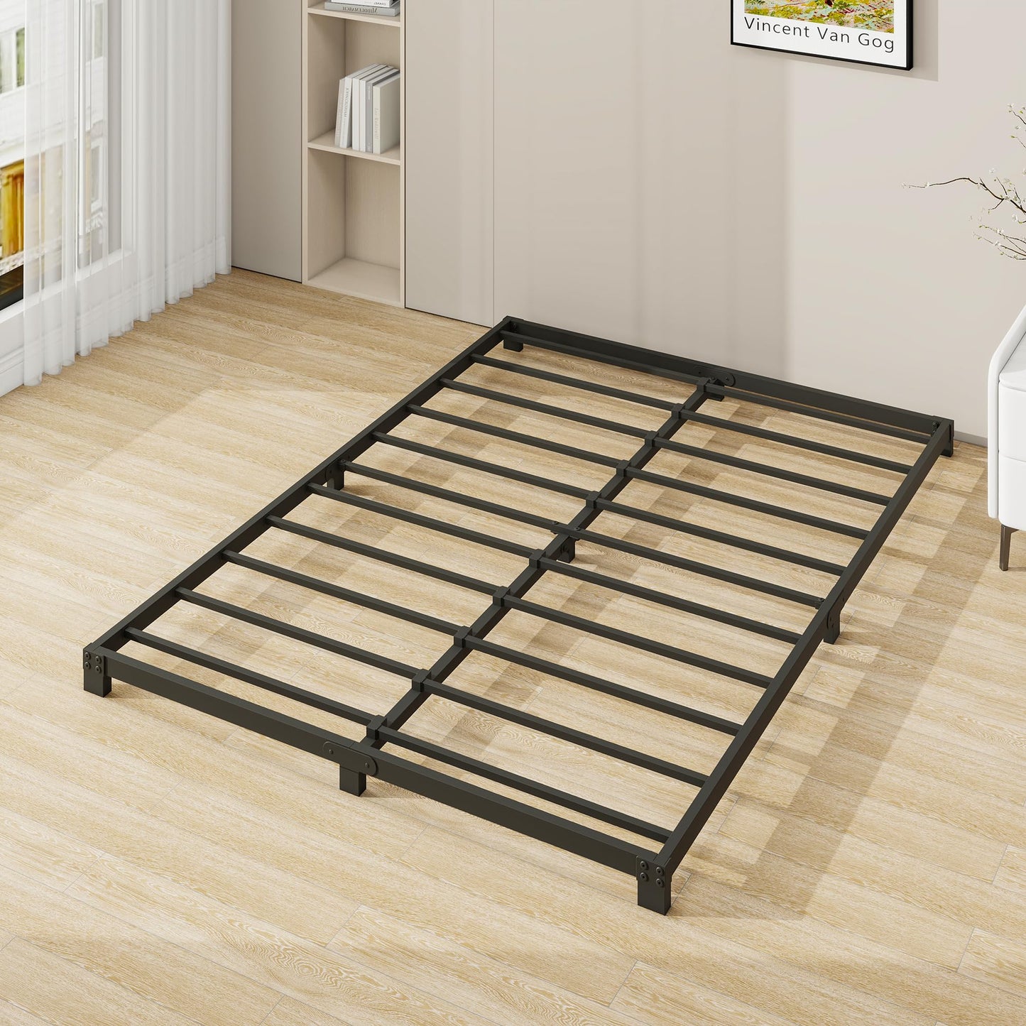 VERFARM 3 Inch Bed Frame Full Size Low Profile, Full Heavy Duty Platform Bed Frame No Box Spring Needed, Easy Assembly, Noise Free, Black