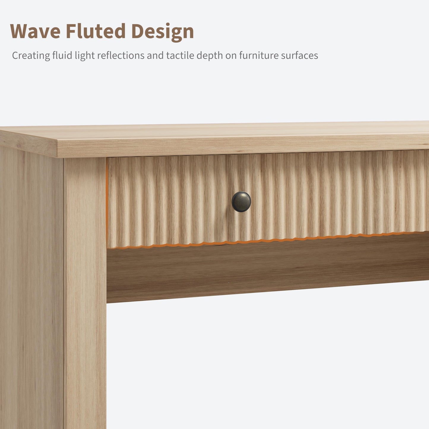 IDEALHOUSE 54 Inch Modern Executive Desk with Charging Station, USB-C/A & 6.56ft Cord - Fluted Office Desk with File Drawers, Computer Desk for Home Office, Burlywood