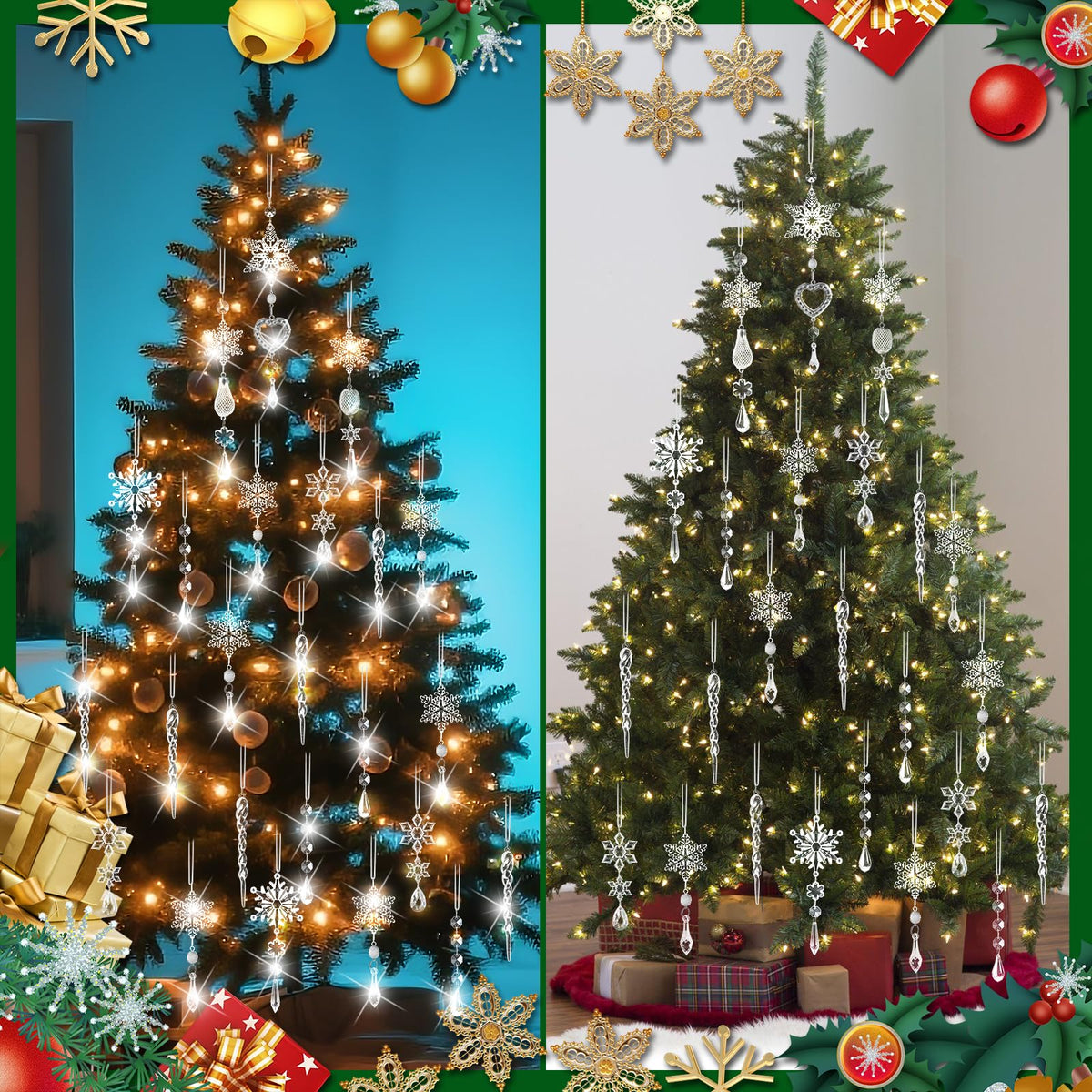 Crystal Ornaments Christmas Tree Decorations - 21pcs Christmas Tree Ornaments Sparkling Dazzling Festival Party Decoration Crystal Snowflake Design Hanging Ornament Holiday Season Home Decor