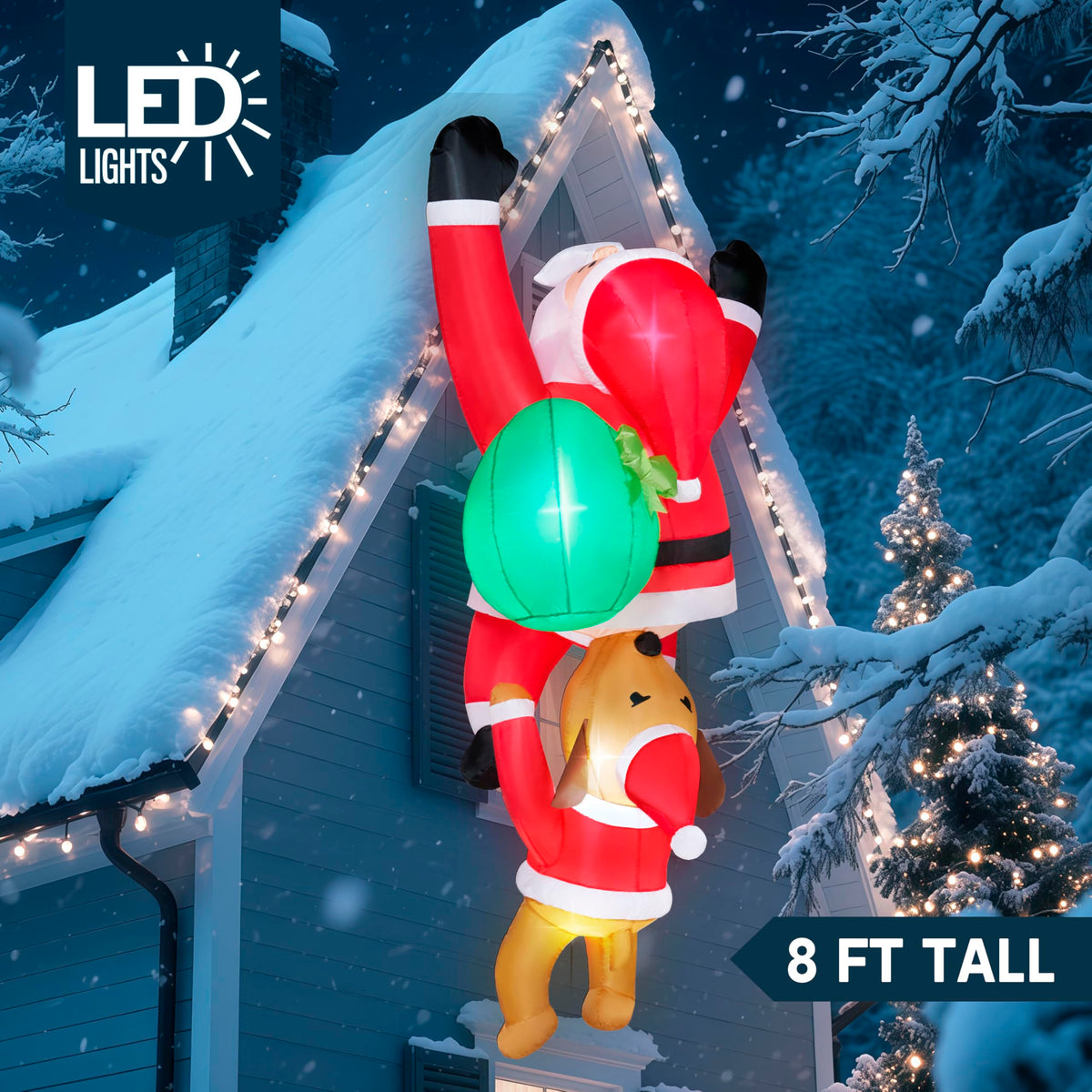 Joiedomi 8 FT Tall Hanging Christmas Inflatables Outdoor Decoration, Blow Up Climbing Santa with Dog, Christmas Blow Up Yard Decorations with Build-in LED for Xmas Party, Garden, Lawn, Roof Decor