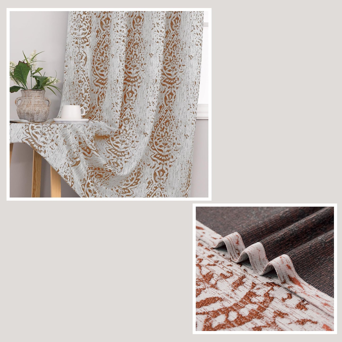 Mrs.Naturall Rust Curtains for Bedroom, Boho Moroccan Curtains 45 inch Length for Kitchen,Terracotta