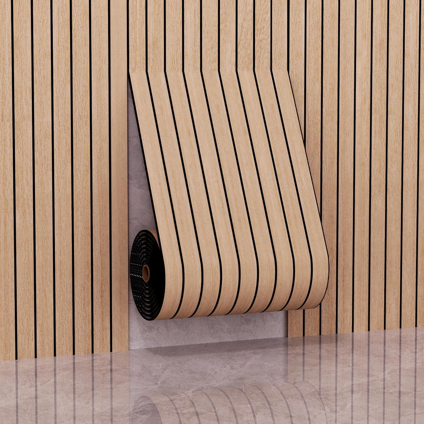 Peel and Stick Slat Wall Panel 15.75"X118" PVC Self-Adhesive Thick Light Oak Wood Grain Wallpaper Panel 3D Soundproof Wall Panels for Walls
