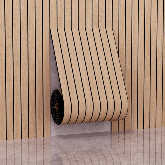 Peel and Stick Slat Wall Panel 15.75"X118" PVC Self-Adhesive Thick Light Oak Wood Grain Wallpaper Panel 3D Soundproof Wall Panels for Walls