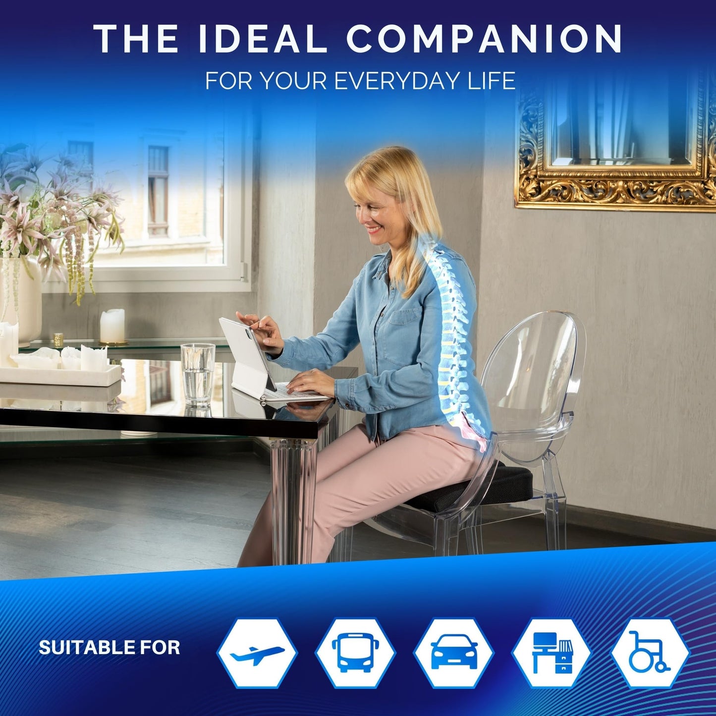 Healthfix® Wedge Seat Cushion - Orthopedic Memory Foam Seat Wedge for Office Chairs, Posture Support, Pressure Relief for Back/HIPS/Tailbone - Medium (130-200 lbs)