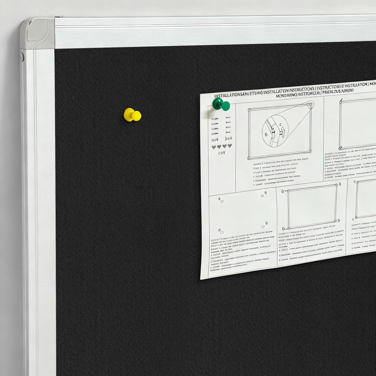 Large Cork Bulletin Board, 48 X 36 in Foldable Silver Aluminium Frame Noticeboard for Wall, 4'x 3' Large Wall Mounted Memo Notice Pin Board with 28 Push Pins for School, Home & Office (Black)