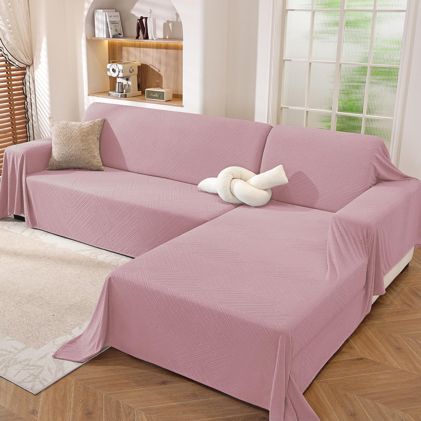 CYCMACO Sectional Couch Covers for Dogs 2 Pieces, Pet Couch Covers for Sectional Sofa, Washable L Shaped Couch Cover, Couch Blanket Furniture Protector (X-Large: 78" x 110" + 78" x 118", Pink)