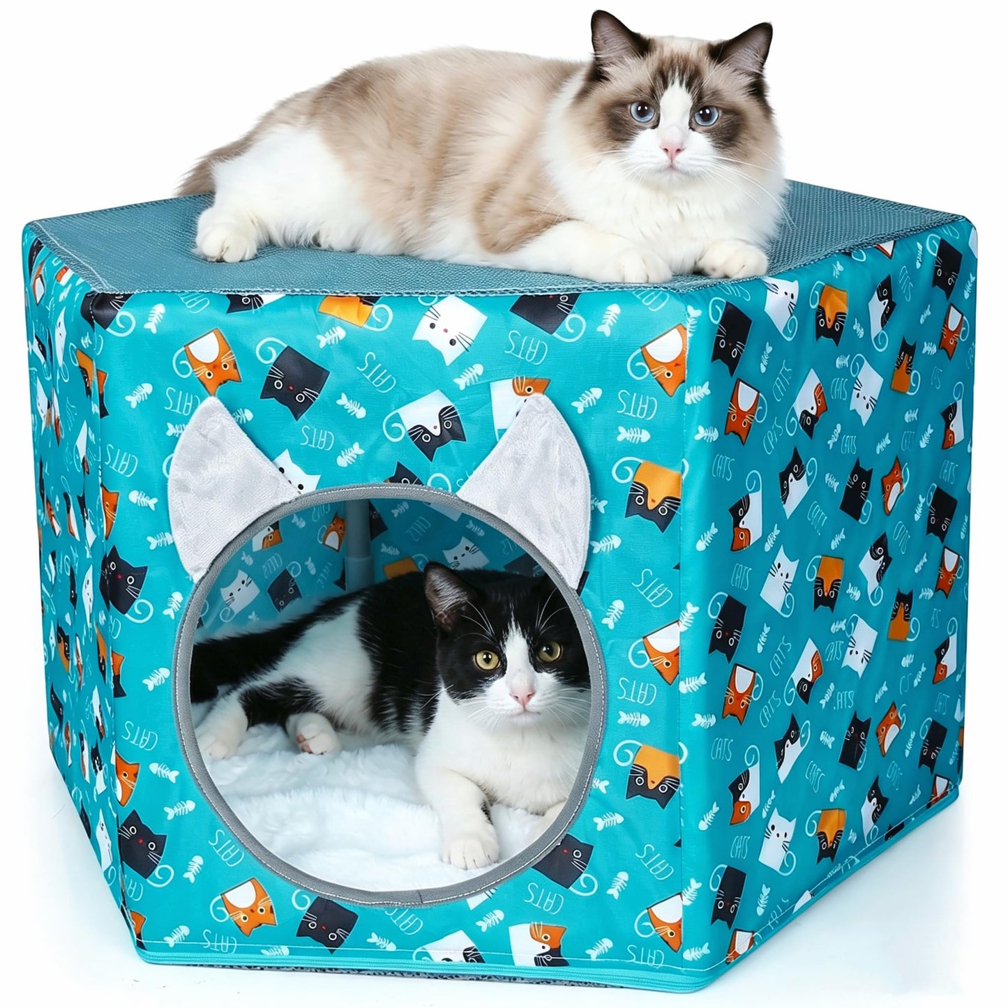 Cat Beds for Indoor Cats, Elevated Cat Hammock Bed, Hexagon Cat House with Breathable Mesh & Non-slip Bottom, Large Cat Cave Hanging Cat Bed for Indoor and Outdoor Use, 24'' x 21'' x 14.5''