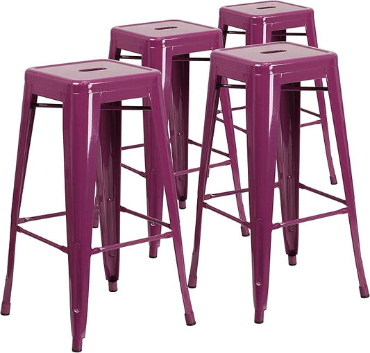 Flash Furniture Kai Commercial Grade 4 Pack 30" High Backless Purple