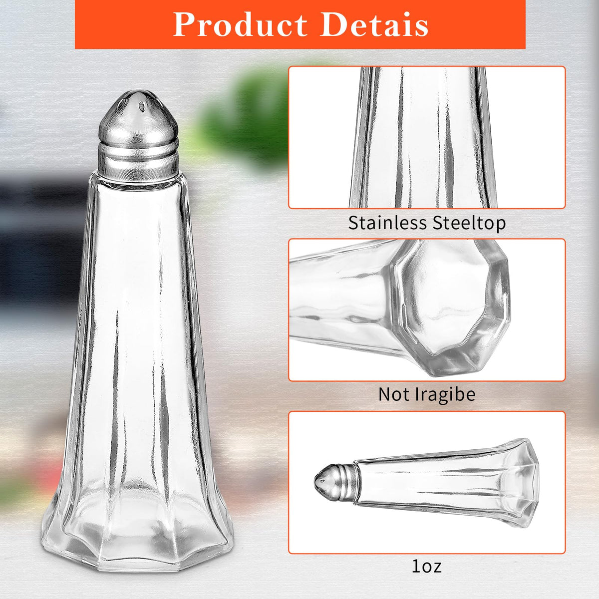 Set of 24 Tower Glass Salt and Pepper Shakers Bulk 40ml Small Tower Spice Shakers Refillable Glass Salt Shaker with Stainless Steel Chrome Top Lid for Home Restaurant Kitchen Seasonings Supplies