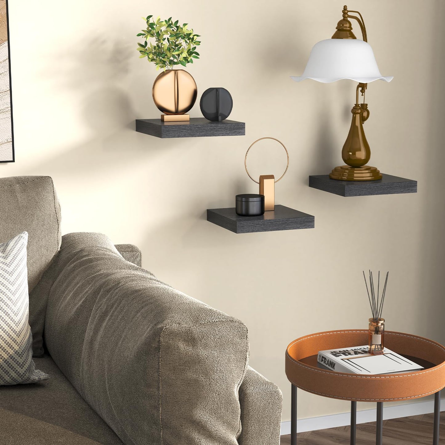 Fixwal Floating Shelves for Wall, 8 Inch Small Black Shelves Wall Mounted Shelf for Bathroom, Living Room, Bedroom, Kitchen Decor (Set of 3, 8x8)