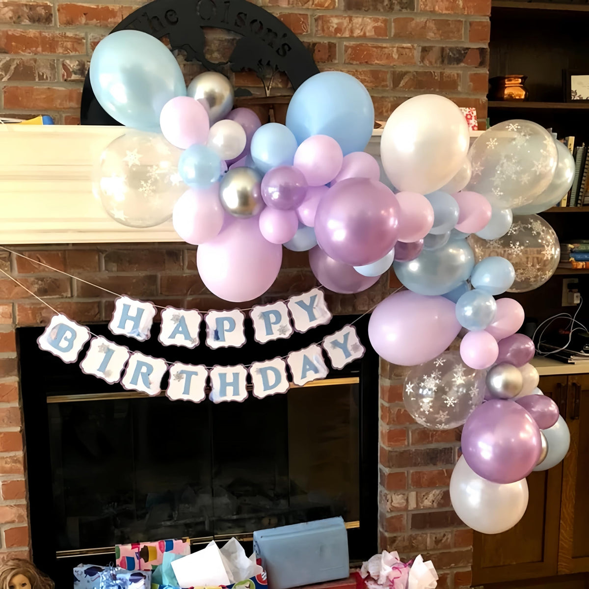 Winter Balloon Garland Arch Kit, 103Pcs Pearl Purple Blue White Metallic Silver Snowflake Latex Balloons Garland for Christmas Winter Wonderland Theme Princess Birthday Baby Shower Party Decorations