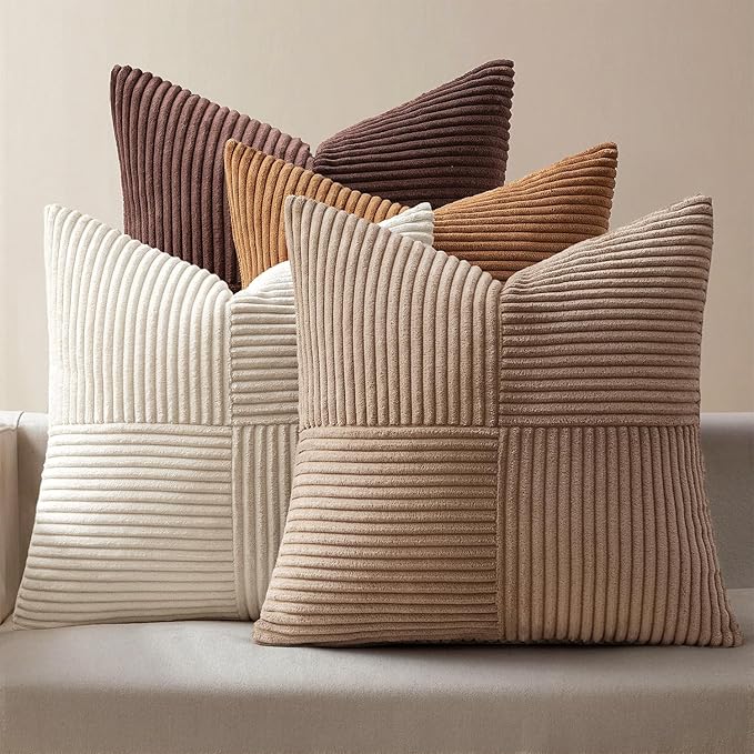MIULEE Brown Throw Pillow Covers 20x20 Inch Set of 4 Boho Farmhouse Cushion