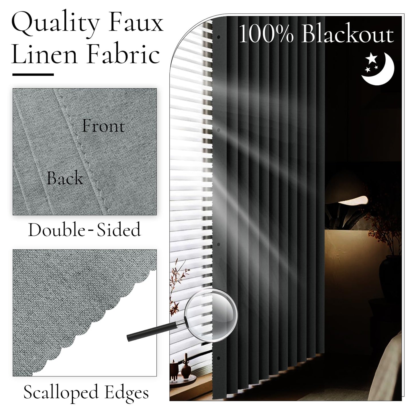 HMYI Faux Linen Pinch Pleated Style Look Blackout Curtains & Drapes 96 Inch Long Bedroom/Livingroom Farmhouse Curtains, 1 Panel, W52 x L96, Grey