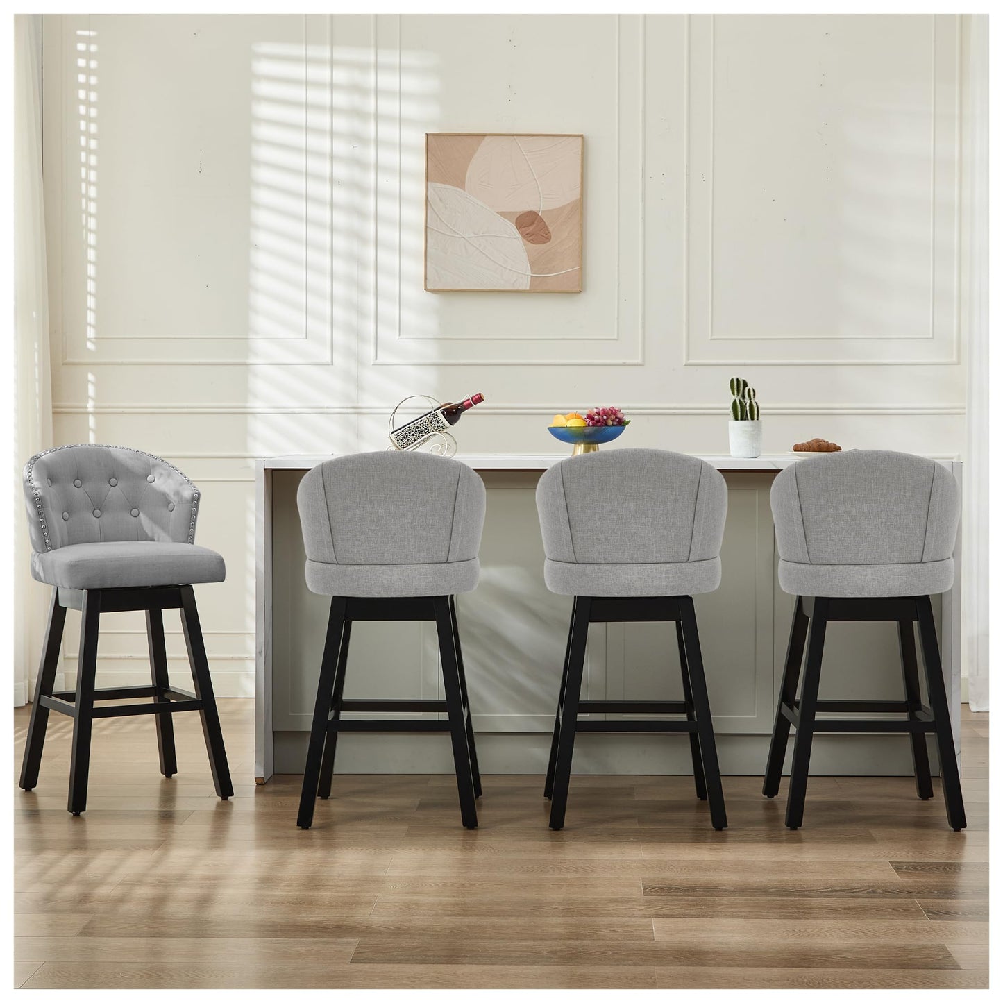 UDAX 29''Swivel Bar Stools Set of 2, Upholstered Barstools with Backs, Modern Counter Height Bar Stool Chairs for Kitchen Island, Wood Legs, Counter Stools